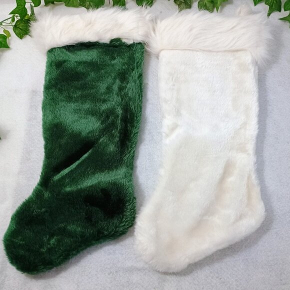 NWOT: Christmas Stockings (Set of 2) 18" Green & White Holiday Decor - Picture 2 of 3
